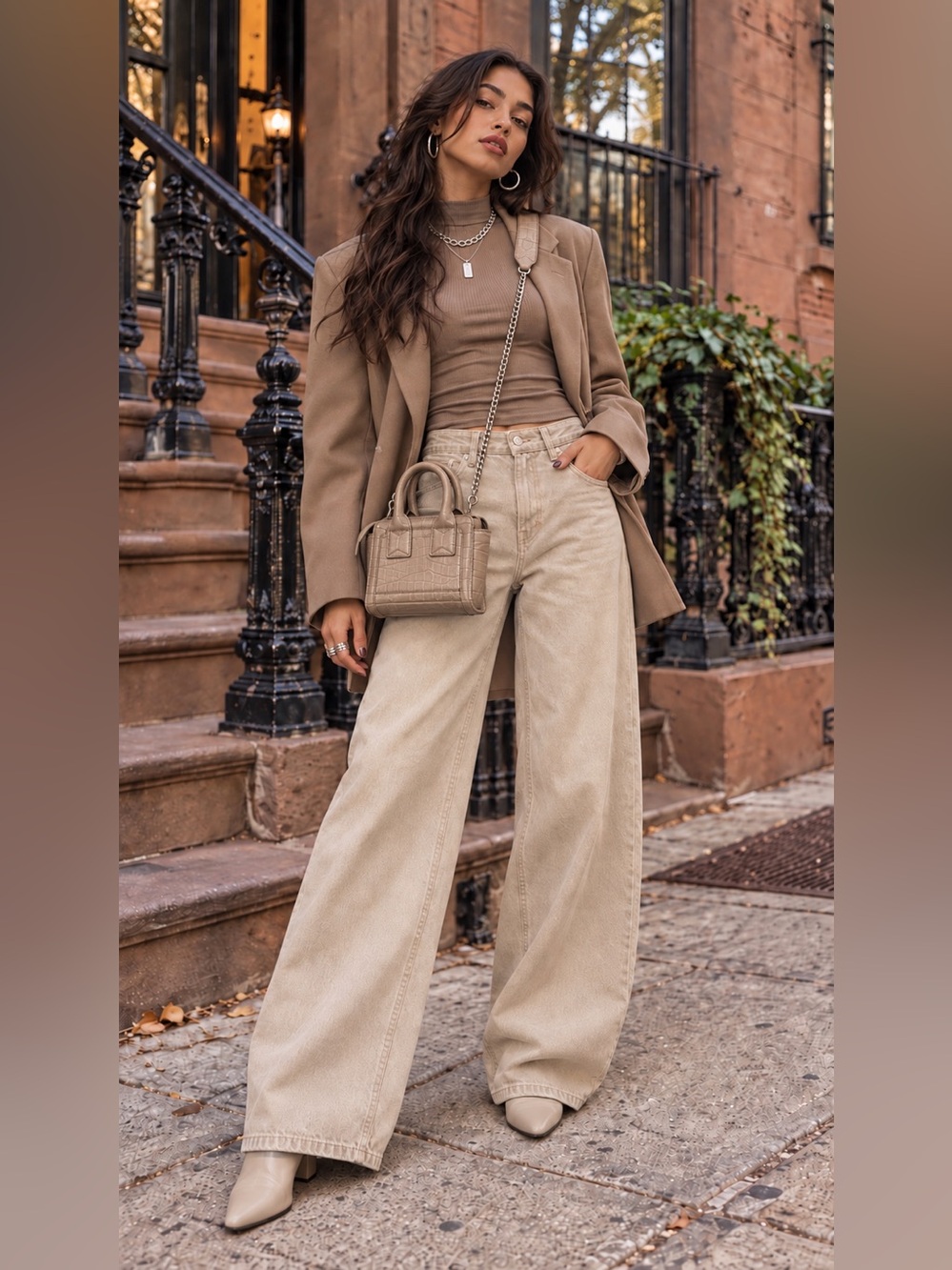 Zara Taupe Croc-Embossed Mini Top-Handle Bag